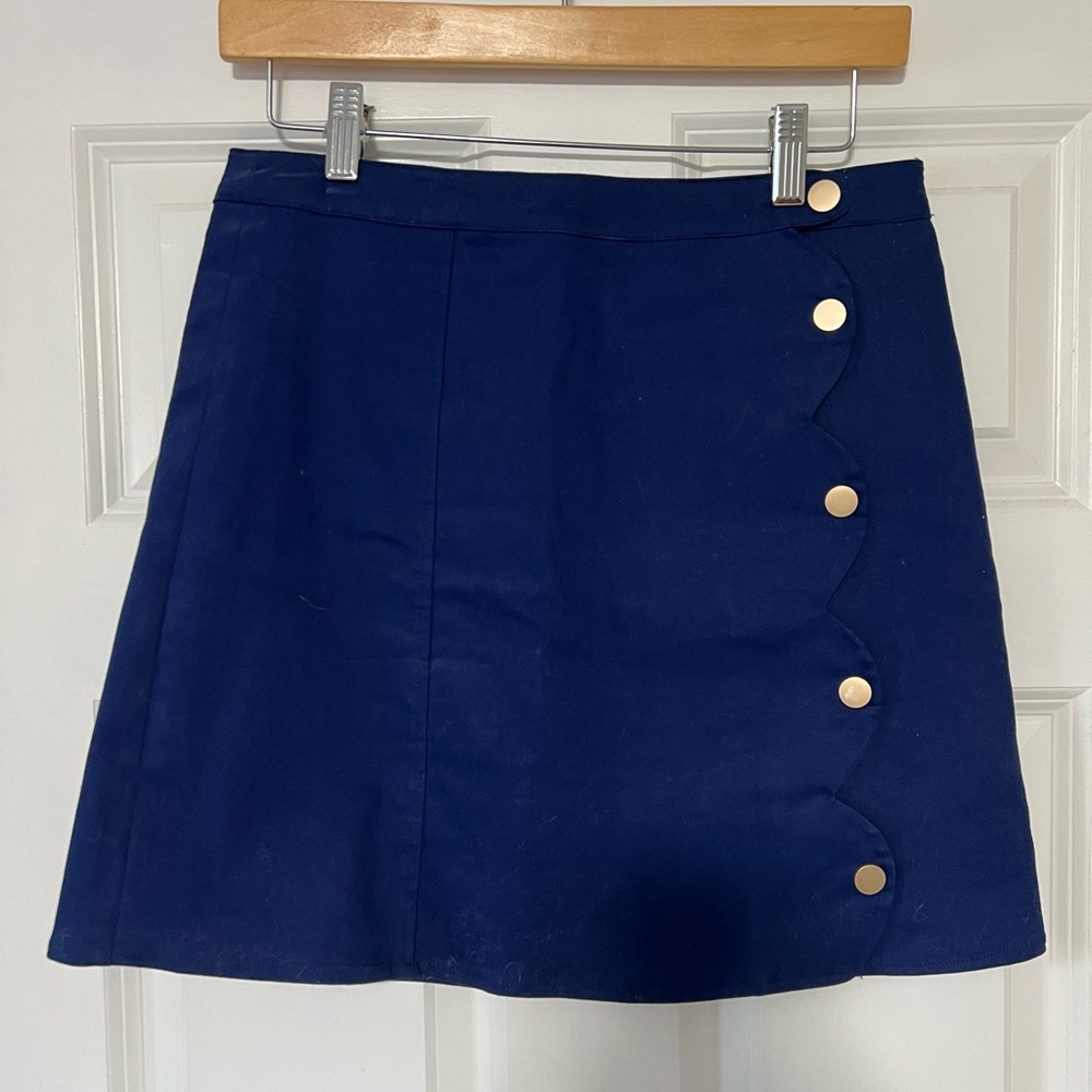 Francesca's Collections Dark Blue Skirt with Gold Buttons